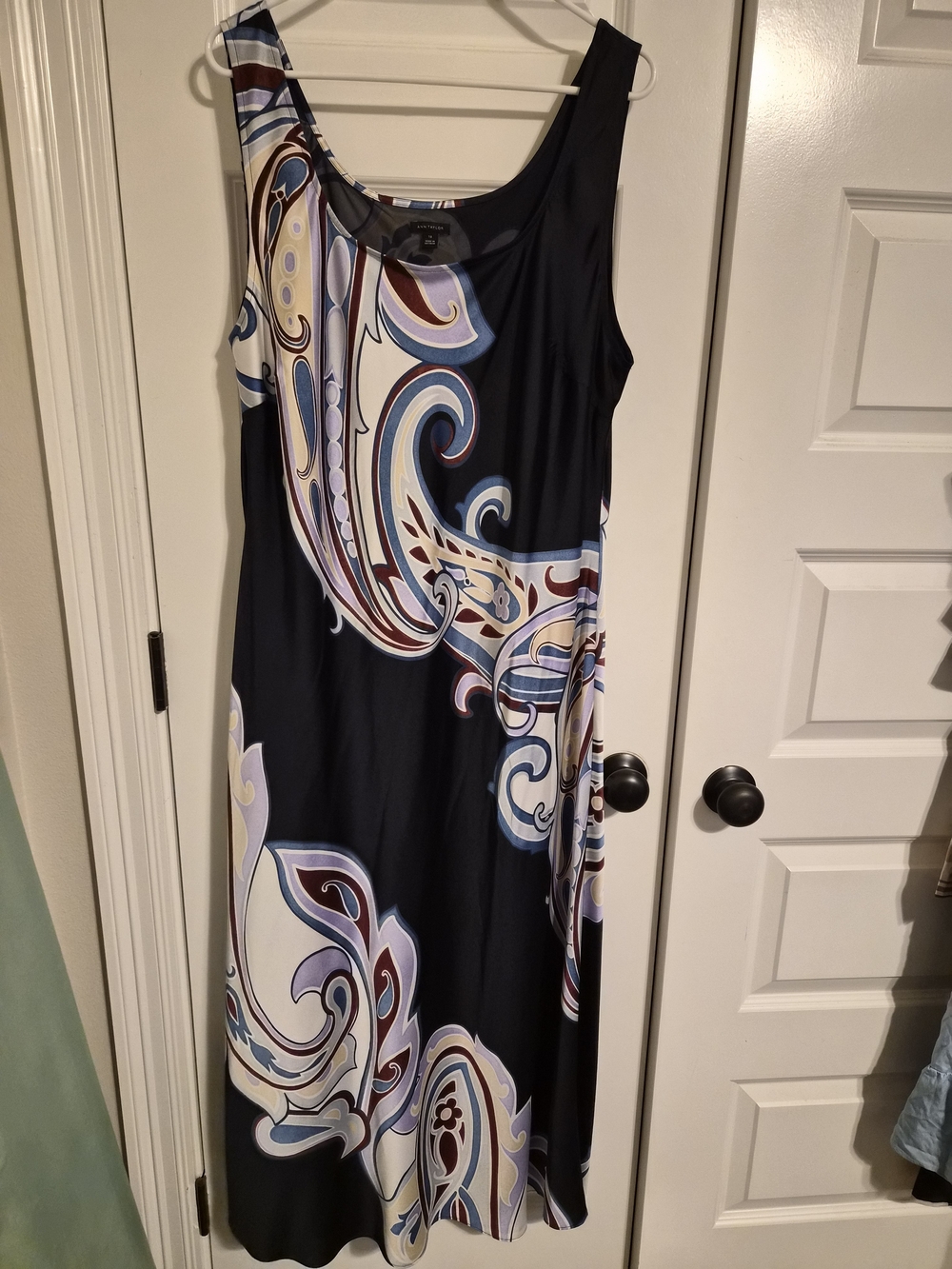 Ann Taylor Navy Paisley Print Scoop Neck Maxi Dress Lined Size 18